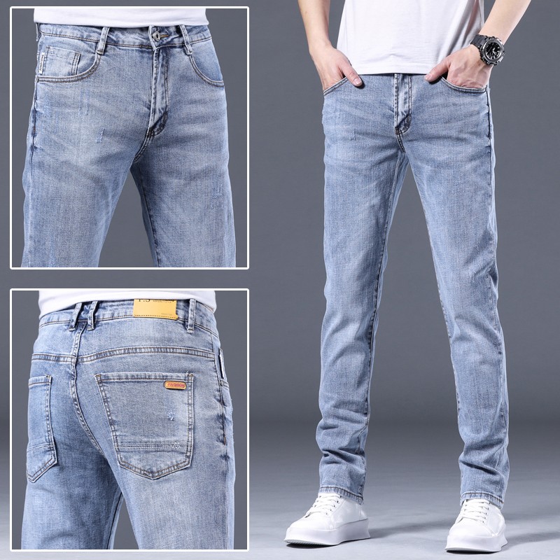 Lee Cooper jeans men's new light color trend business men's wear versatile young men's fashion small leg pants straight slim fit pants men's summer casual men's pants