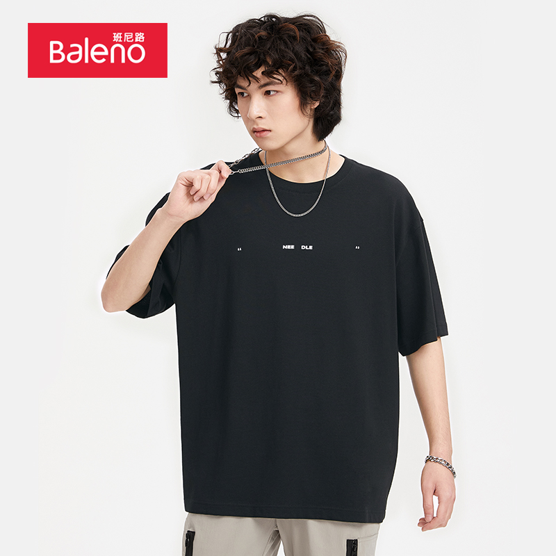 Benny road 2022 spring and summer new alphabet print t-shirt men's simple leisure pure cotton port style round neck short sleeve top
