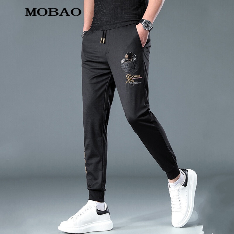 Mobao Hong Kong Light luxury fashion brand 2022 summer new bead embroidery casual pants men's Leggings Korean slim fit versatile sports Harlan pants