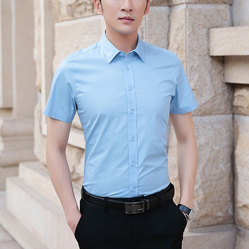 Jin don short sleeved shirt men's solid color shirt men's business casual professional dress formal summer non ironing slim fitting work clothes