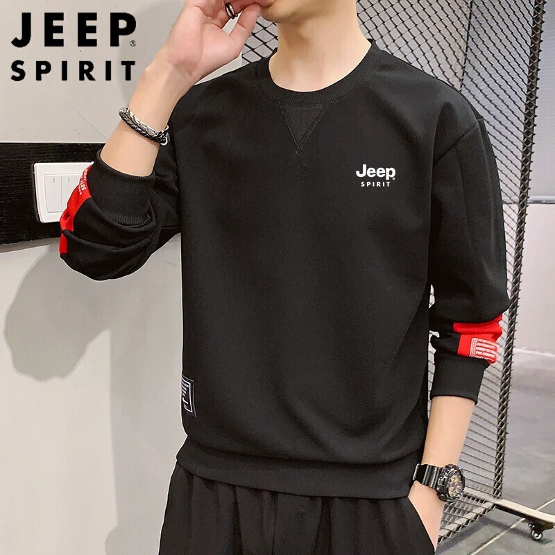 Jeep Jeep sweater men's wear joint name round neck long sleeve t-shirt men's spring and autumn bottoming shirt middle-aged and young men's Pullover loose fashion brand spring couple sports leisure fashion upper clothes men