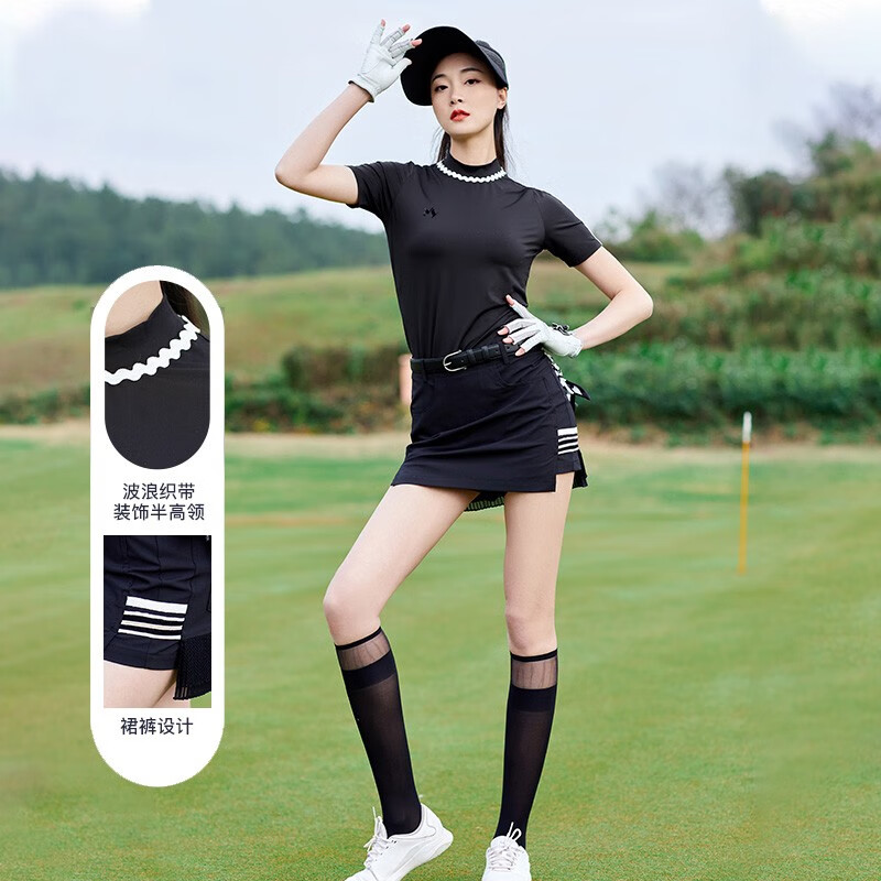 Jizhi Dizhe brand light luxury golf clothes women's spring and summer new slim fit, skin friendly and breathable short sleeve T-shirt, sunscreen primer, quick drying skirt and Pants Set, professional golf Jersey women's wear