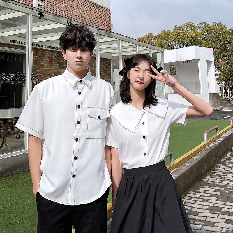 Diejiaonuo couple summer clothes 2022 new Korean couple photo design sense short sleeved top one man and one woman two pieces student graduation season class uniform school uniform customization