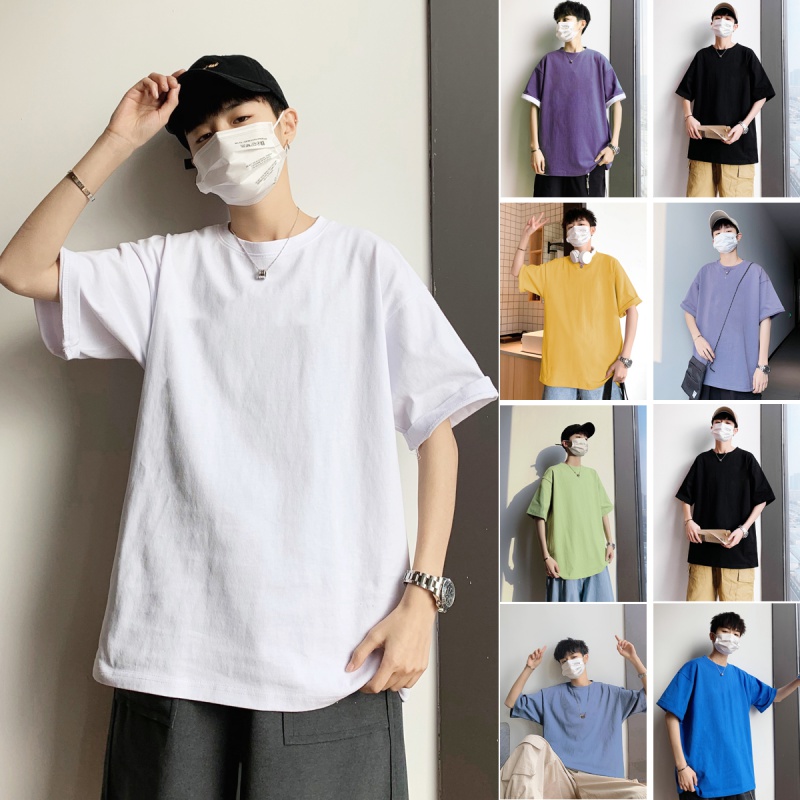 Guzesha new style small round neck port style loose pure cotton solid color short sleeve bottomed shirt T-shirt white T-shirt half sleeve multicolor clothes fashion