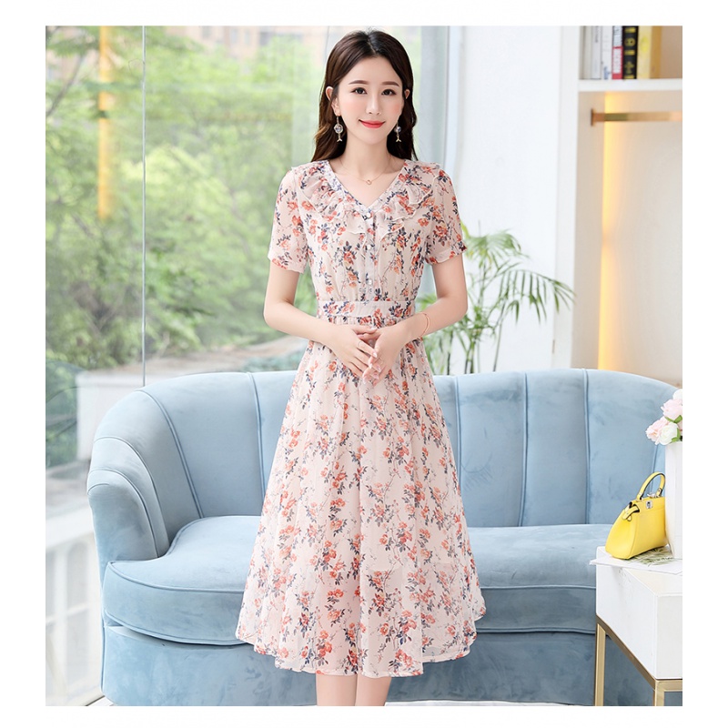 Kunello original design chiffon dress women's 2022 new mother high-end fashion temperament Medium Long Floral Skirt