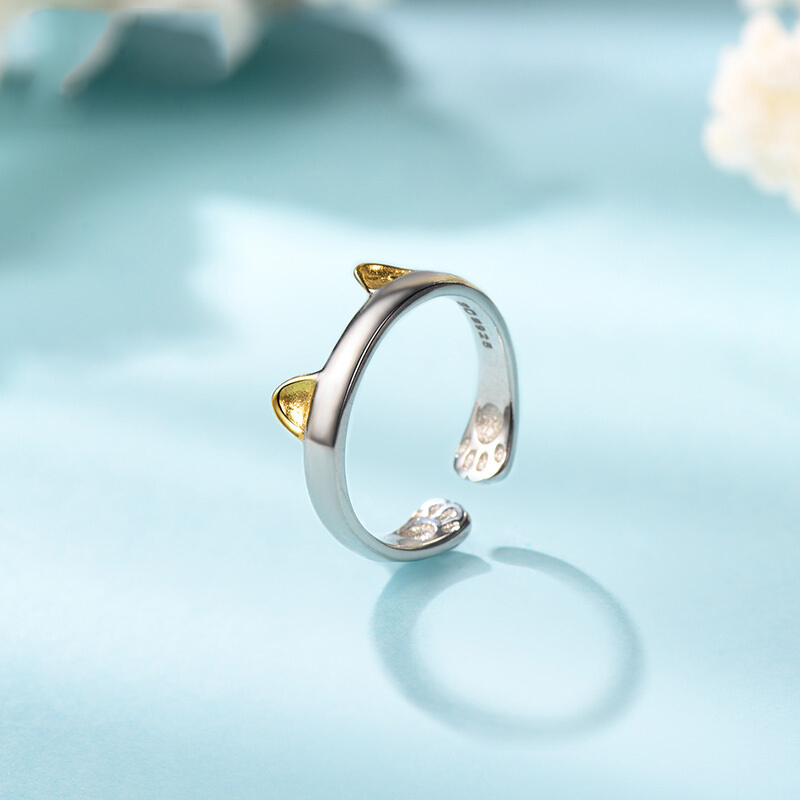 萌银 猫咪开口戒指