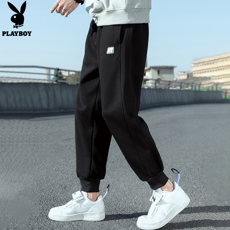 Playboy pants men's Korean fashion men's casual pants spring and autumn loose handsome versatile solid color loose legged men's clothes fashion brand spring clothes winter Plush men's pants