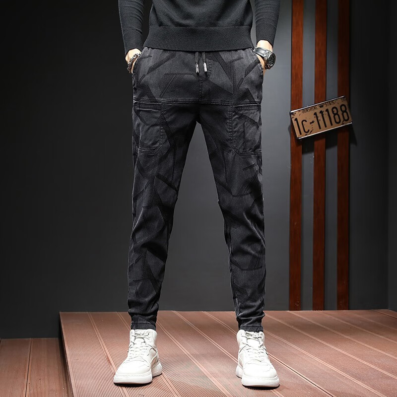 Playboy Guochao men's wear co branded casual pants men's 2022 summer elastic breathable trend thin Leggings slim fitting boys' pants men's Korean version of trendy men's small foot casual pants short