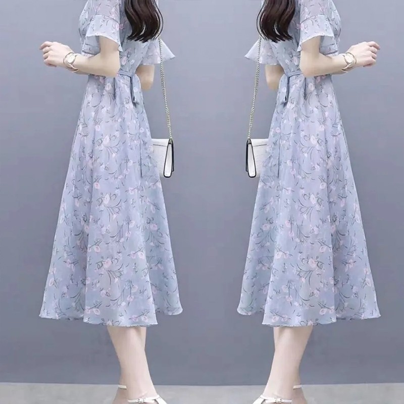 Lede Chiffon Dress 2022 new minority floral skirt fairy super fairy sweet medium long temperament skirt summer tide