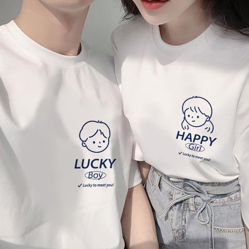 Oumaizhuo lovers' clothes summer 2022 new trend loose clothes net red ins fire niche high-level sense short sleeve one man and one woman lovers' T-shirt set