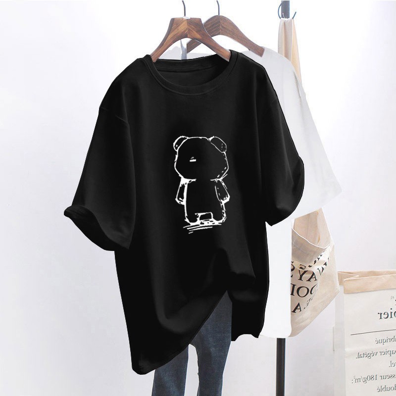 [selected 100% cotton] couple T-shirt women's Xinjiang cotton 2022 spring and summer new Korean version medium and long style versatile loose and thin printing tide Ding Lingding 4-4