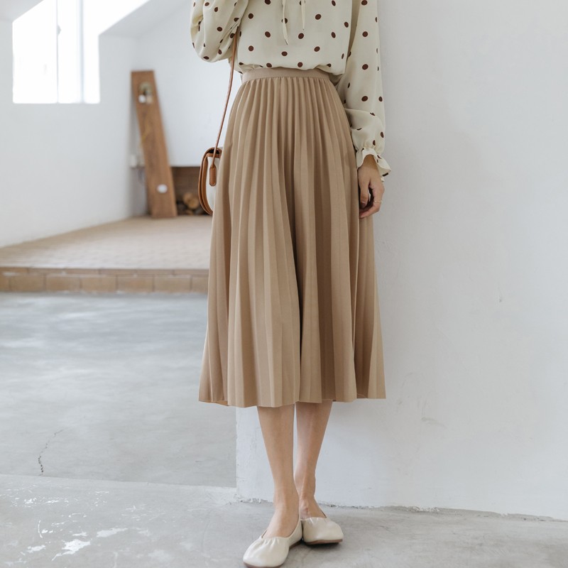 Chushen 2022 spring pleated skirt, half length skirt, women's high waist A-line pleated skirt, professional commuter elegant skirt sw22al0