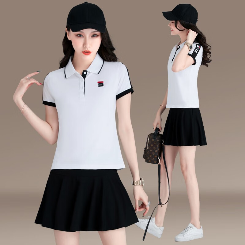 Keqinger summer badminton suit women's suit Korean version slim casual tennis skirt sports skirt short sleeved trouser skirt female student ball suit cotton group purchase Sports Youth skirt two-piece set