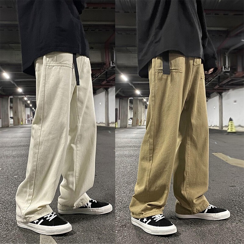 Overalls men's summer trend Street loose Japanese retro straight pants solid color casual floor length pants Japanese Korean ins high street versatile pants