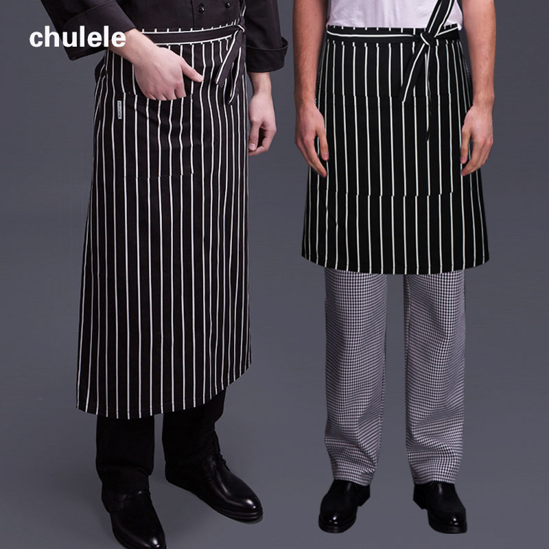 Chulele cotton half body 50cm80cm black and white stripe apron Chinese and western restaurant hotel chef waiter overalls work clothes apron can be embroidered