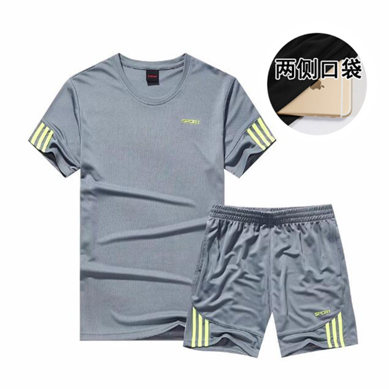 Summer running sports leisure suit men's fitness short sleeve T-shirt quick drying badminton training suit top loose five point shorts football suit