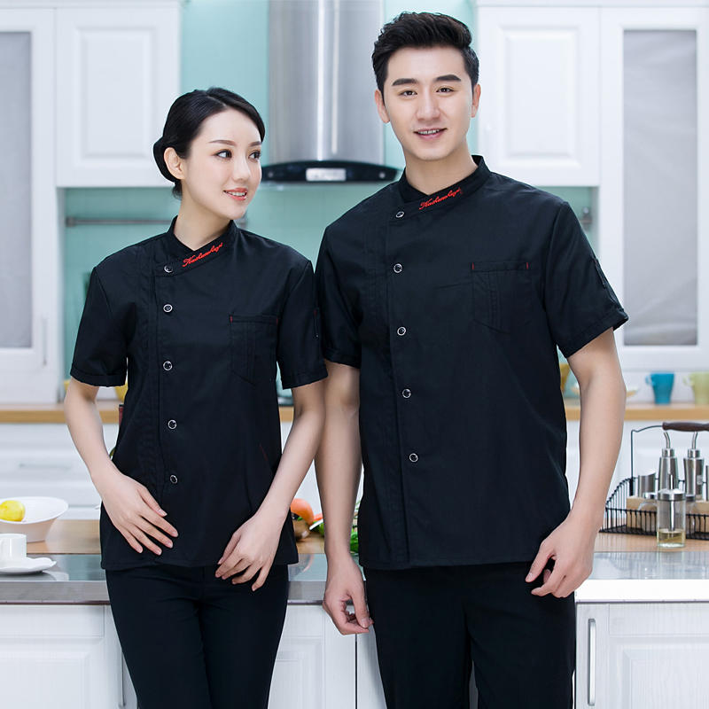 Clothes are always chefs' clothes short sleeved summer work clothes restaurant kitchen men's and women's chefs' work clothes long sleeved hotel chefs' clothes autumn and winter black and red