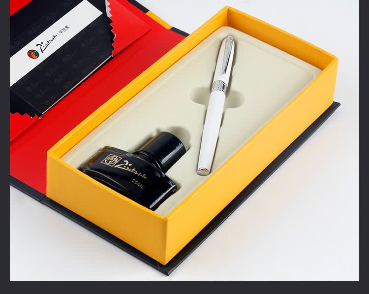 Pimio Fountain Pen Gift Box, Student Calligraphy Ink Set, Birthday Gift, 0.5mm Iridium Nib, Business Office Signature Pen T605 Porcelain White 15
