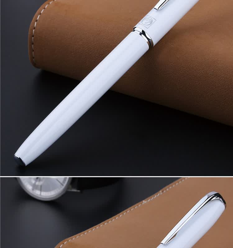 Pimio Fountain Pen, Signature Pen, Business Office Gift, Adult Student Handwriting Practice, Birthday Gift for Men And Women, Iridium Gold Ink Pen, 916 Mubai White 8