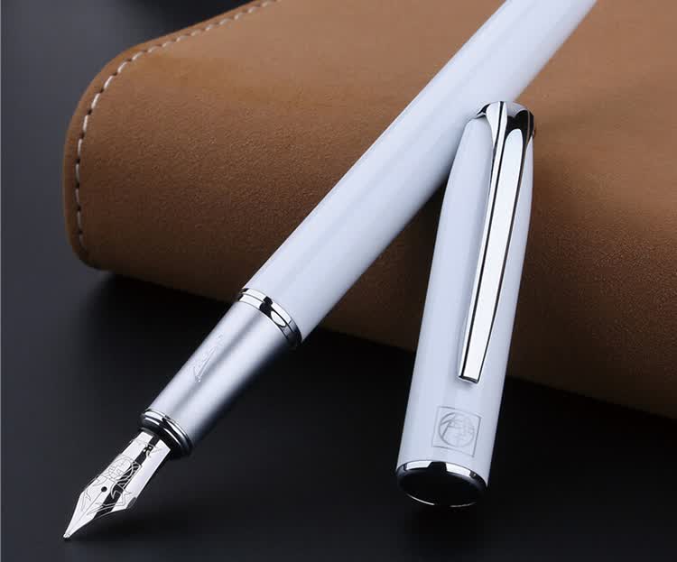 Pimio Fountain Pen, Signature Pen, Business Office Gift, Adult Student Handwriting Practice, Birthday Gift for Men And Women, Iridium Gold Ink Pen, 916 Mubai White 10