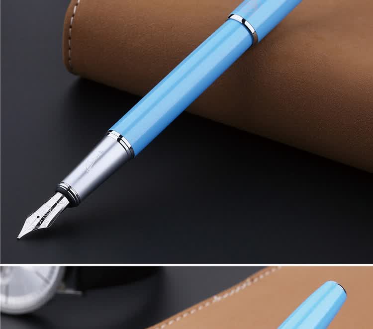 Pimio Fountain Pen, Signature Pen, Business Office Gift, Adult Student Handwriting Practice, Birthday Gift for Men And Women, Iridium Gold Ink Pen, 916 Light Blue 10