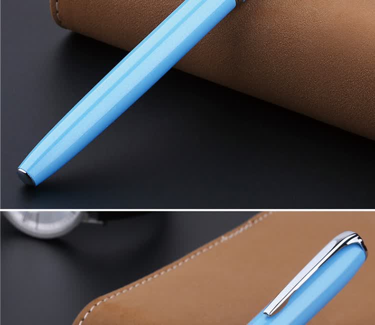 Pimio Fountain Pen, Signature Pen, Business Office Gift, Adult Student Handwriting Practice, Birthday Gift for Men And Women, Iridium Gold Ink Pen, 916 Light Blue 9