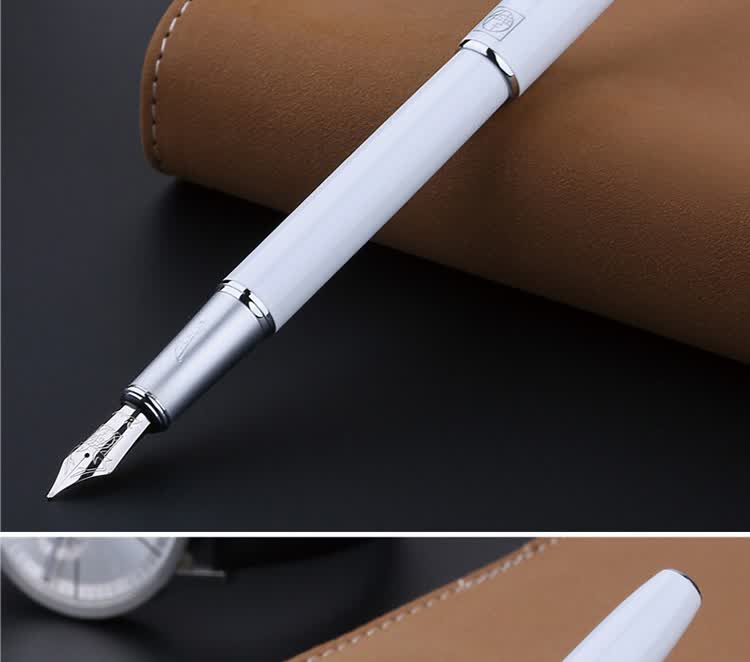 Pimio Fountain Pen, Signature Pen, Business Office Gift, Adult Student Handwriting Practice, Birthday Gift for Men And Women, Iridium Gold Ink Pen, 916 Mubai White 9