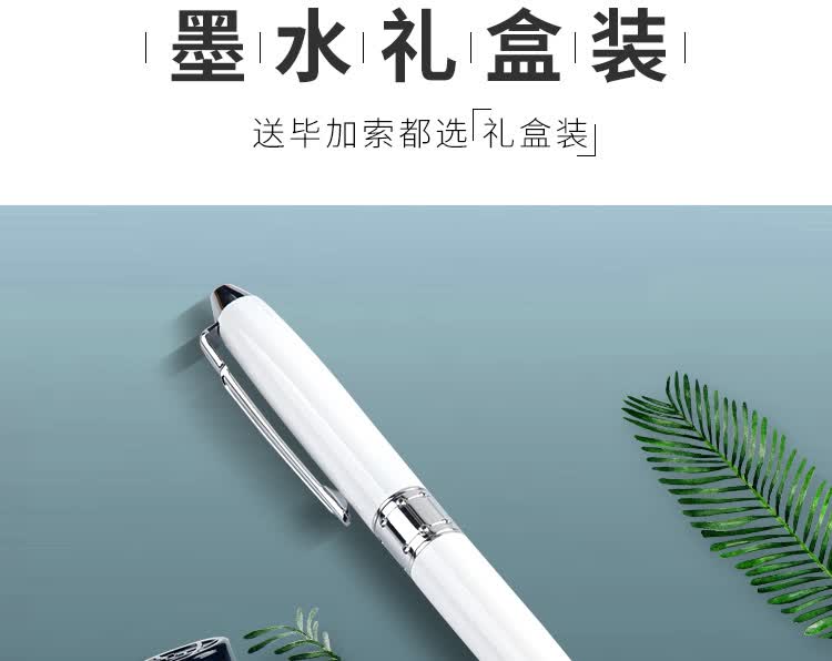 Pimio Fountain Pen Gift Box, Student Calligraphy Ink Set, Birthday Gift, 0.5mm Iridium Nib, Business Office Signature Pen T605 Porcelain White 2