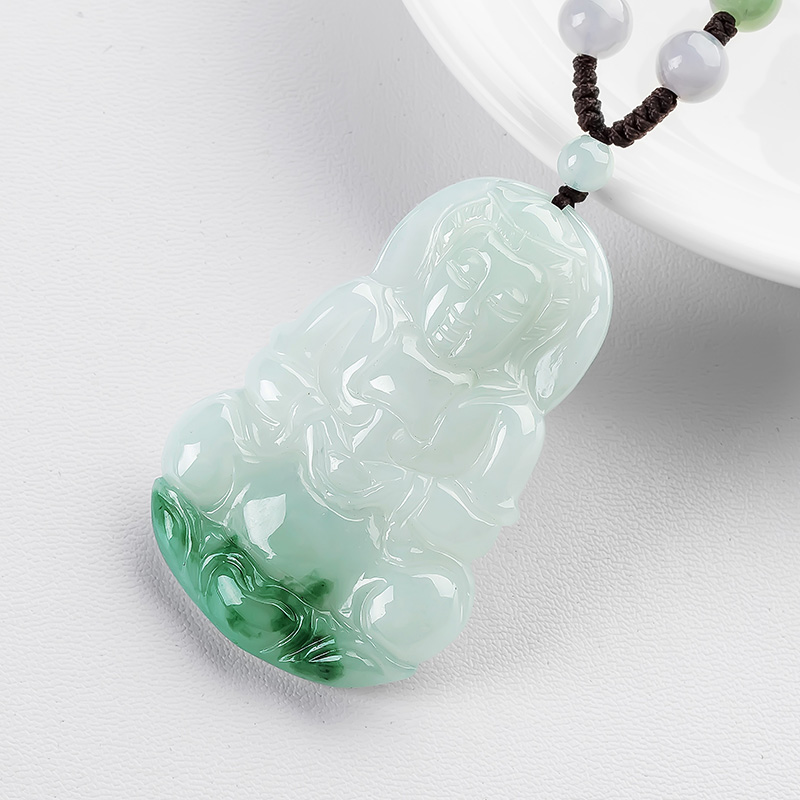 碧玉尊飘花翡翠观音吊坠