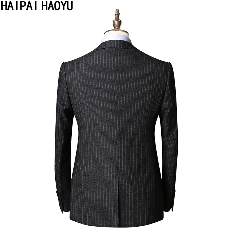 Haipaihayu suit suit men's slim fit business gentleman dark gray vertical stripe suit