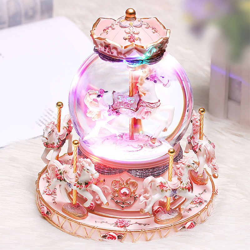 趣玩 雪花旋转木马水晶球八音盒