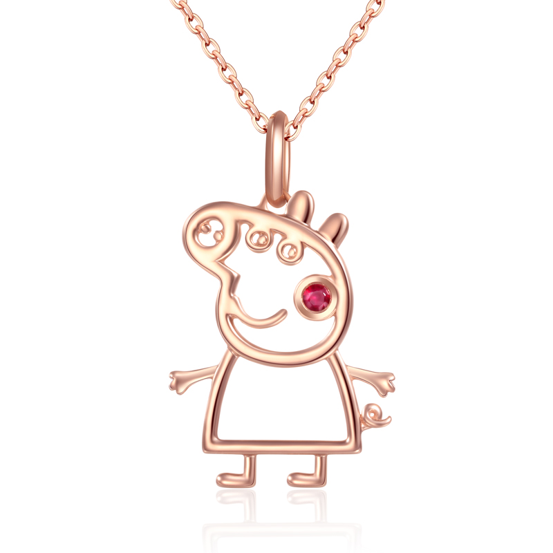 六桂福珠宝 萌宠图案 彩金项链