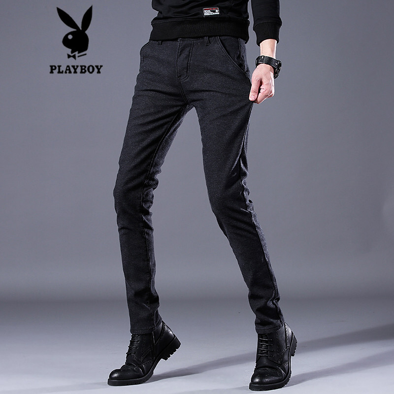 Playboy casual pants men's spring new men's Korean version slim fit small foot men's elastic long pants men