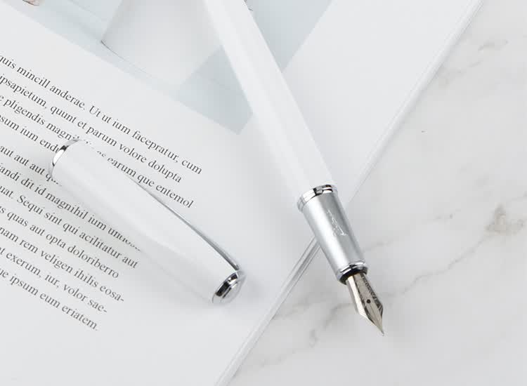 Pimio Fountain Pen, Signature Pen with Extra Fine EF Nib, Business Office Gift, Adult Student Calligraphy Practice Pen, Birthday Gift for Men And Women, Malaga Series 916 White 15