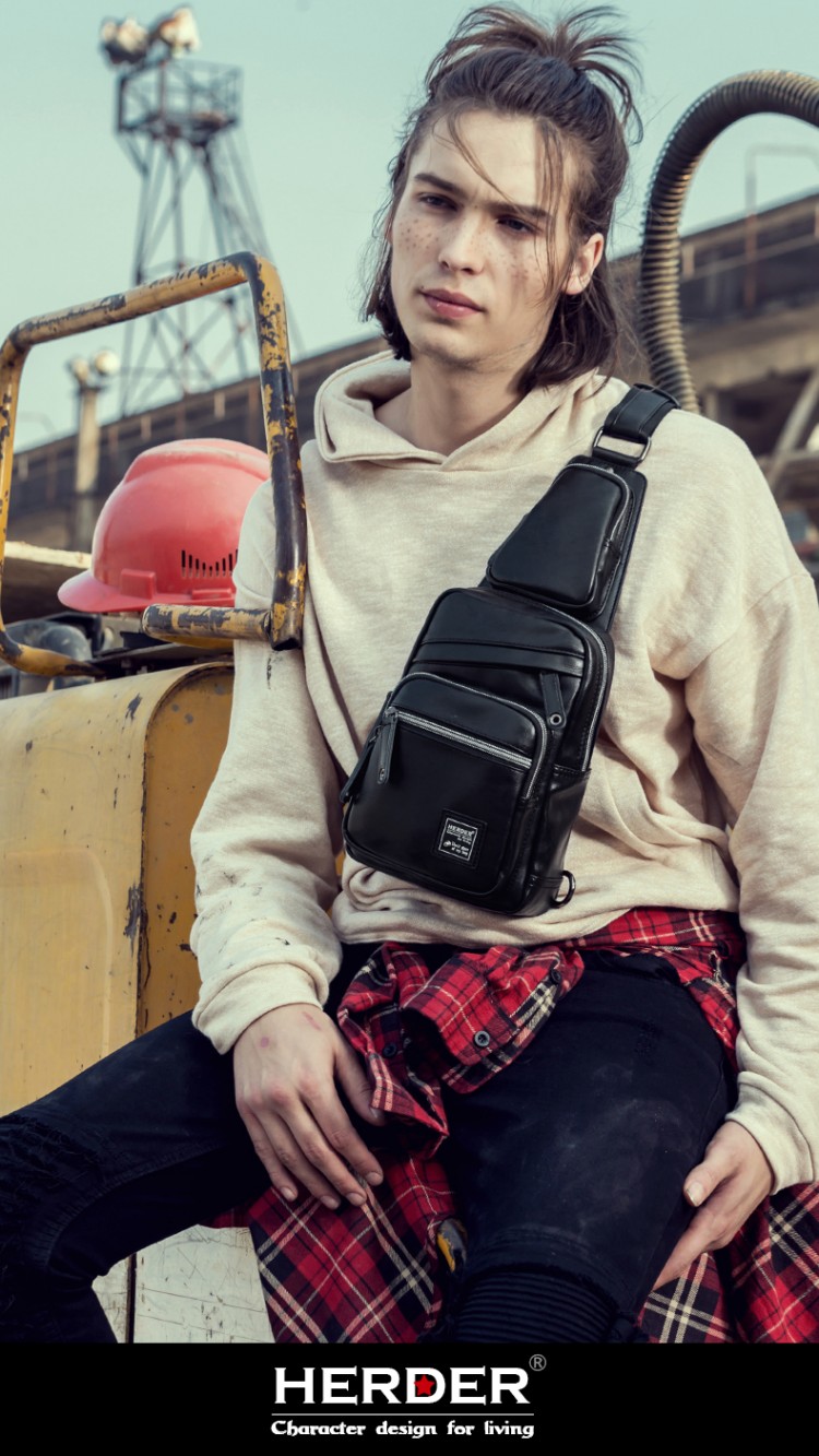 赫登尔(herder)c0107 多口袋胸包男时尚休闲挎包潮 黑色