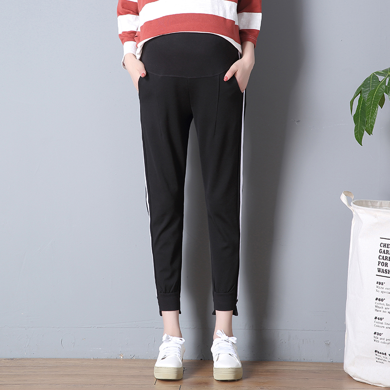 Spring and summer thin pregnant women's pants nine point pants wear leisure fashion sports seven point shorts plus fat size straight tube loose leg Korean version thin abdominal support pants spring and autumn pants