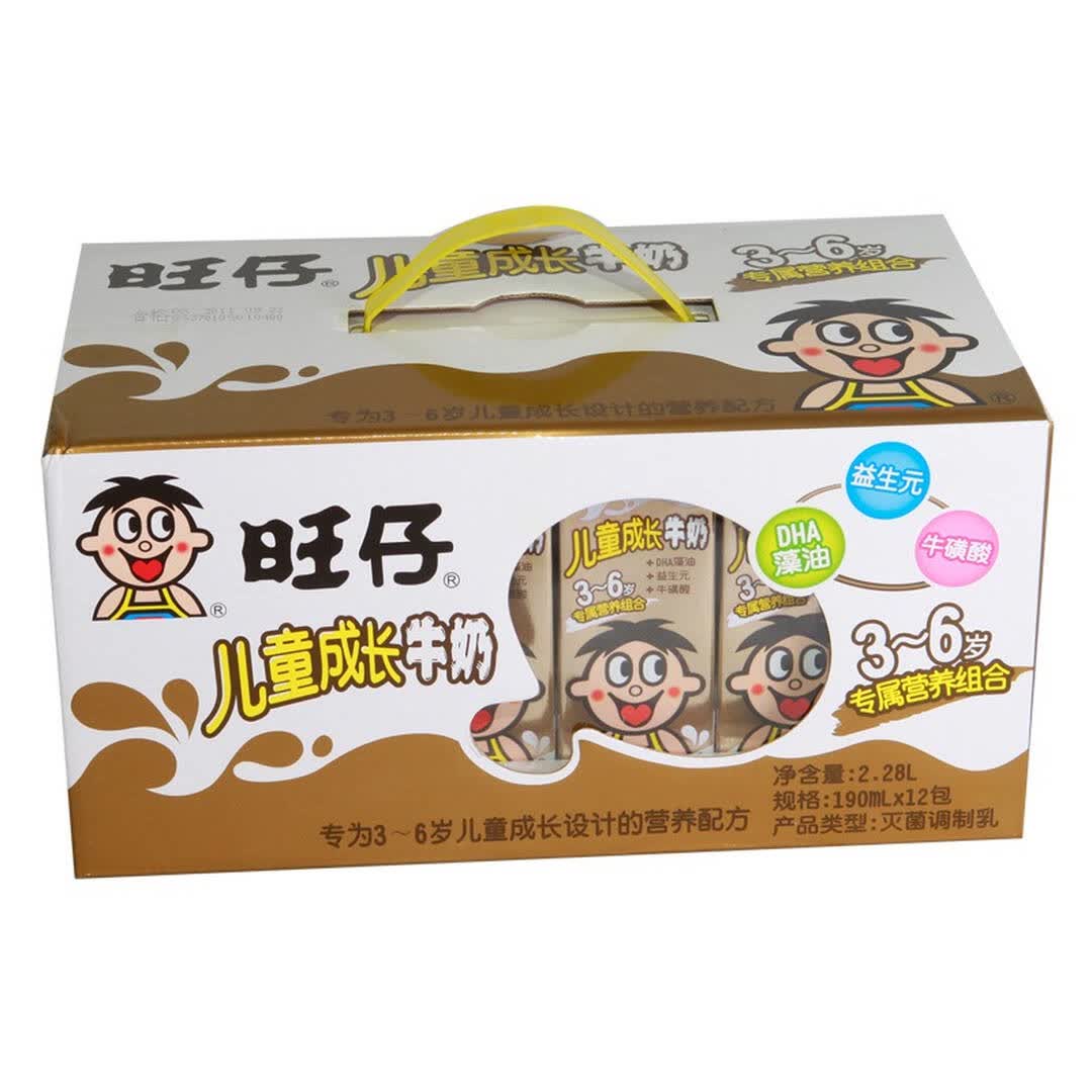 京东旺旺 旺仔儿童成长牛奶(3-6岁)190mlx12原味礼盒装