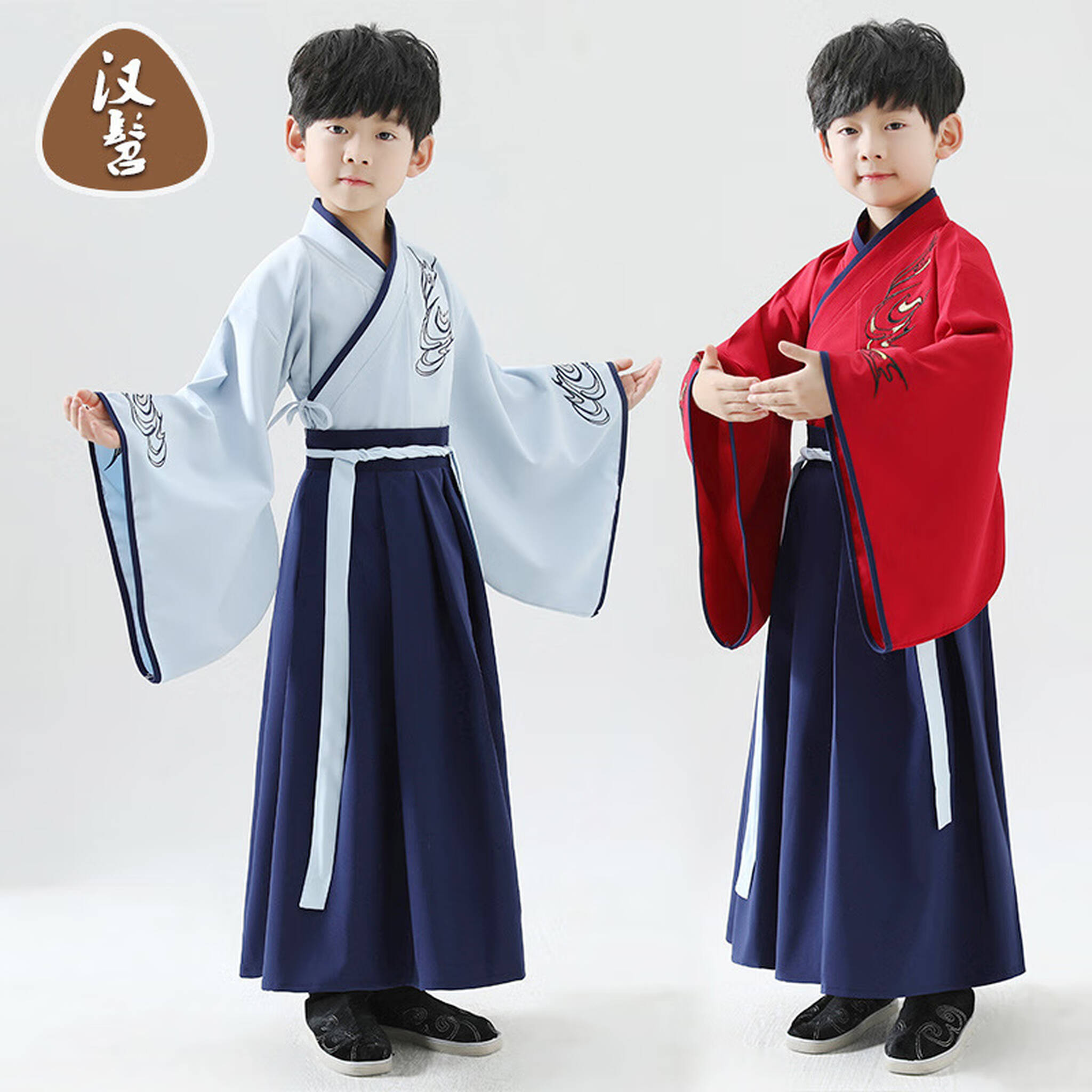 Sxslc 男女童汉服中国风宝宝秋季古装儿童古代国学服装男孩三字经演出服表演服六一红色大袖110