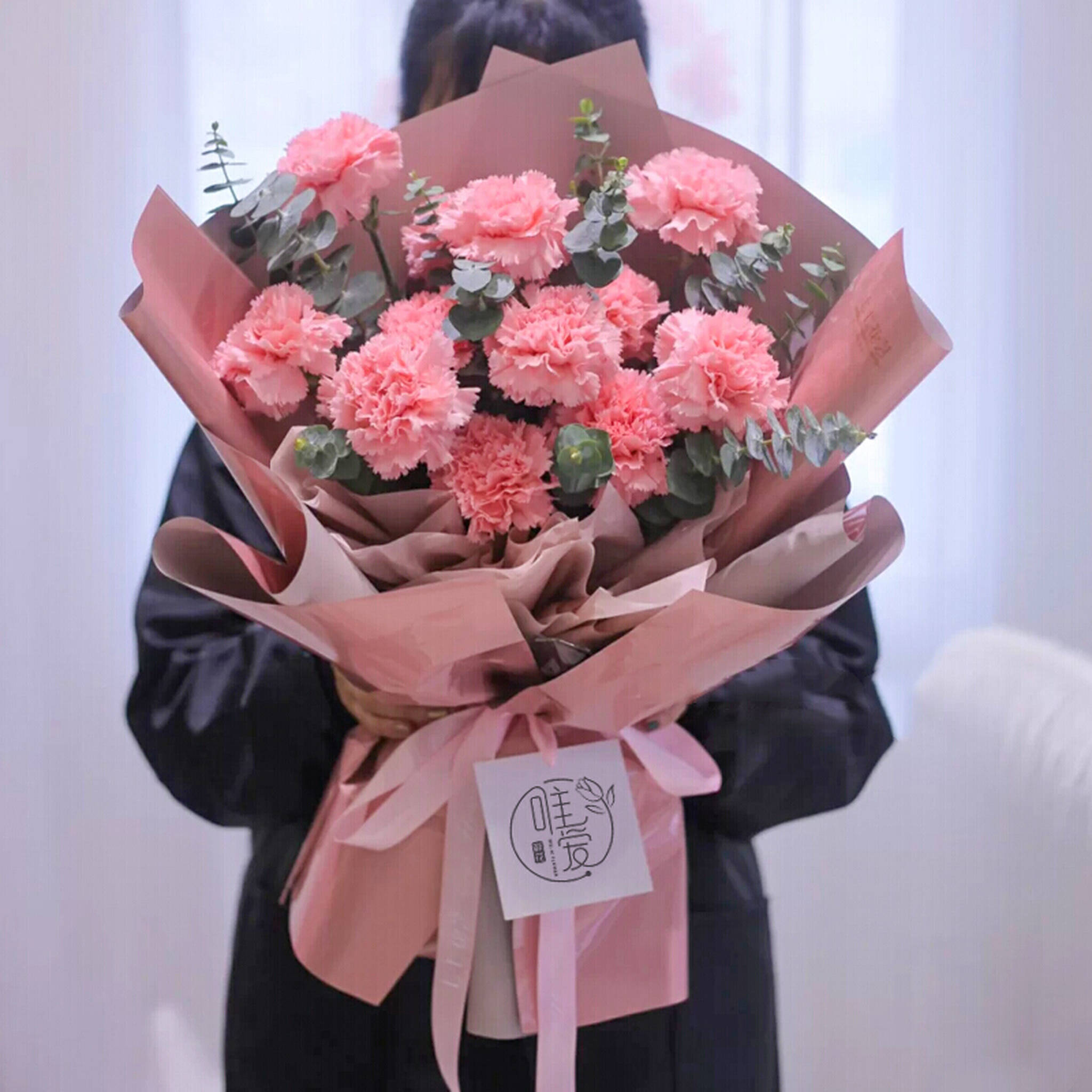 满味园鲜花速递同城配送康乃馨百合韩式混搭花束送长辈生日礼物送花上门11朵粉康花束