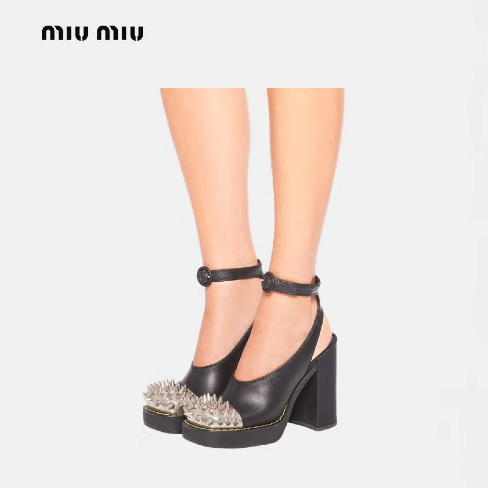 缪缪（MiuMiu）女士黑色皮革高跟鞋5IP601FA110-3LDZ-F0002 37