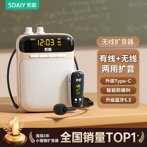 索爱（soaiy）S518FM无线小蜜蜂扩音器教师专用蓝牙音箱音响老师教学讲喇叭腰挂麦克风导游喊话礼物U盘收音机白