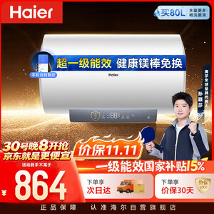 海尔国家补贴电热水器60升PD3MINI 金刚搪瓷内胆一级能效储水式大水量家用洗澡速热京东自营上门安装