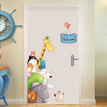 卡通墙贴画幼儿园门贴卧室房门玄关贴纸北欧ins动物贴画墙壁装饰品 特