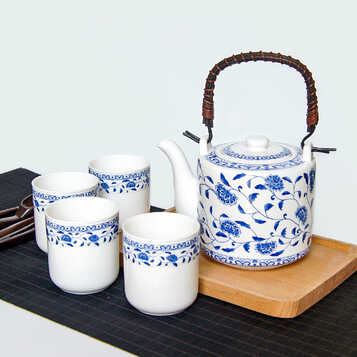 雅诚德(arst) 中式青花陶瓷泡茶提梁壶茶壶茶杯家用恒源4人整套茶具