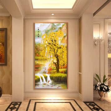 良木 发财树玄关装饰画竖版走廊过道挂画风水画美式风景墙画客厅壁画