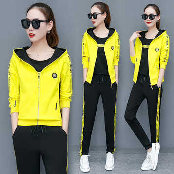 运动套装女 2018春秋季新款女士修身卫衣三件套韩版开衫长袖运动装大