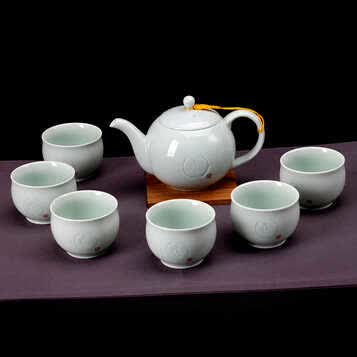 恒福 功夫茶具套装 茶具整套龙泉青瓷茶壶茶杯 越窑古意福德茶组
