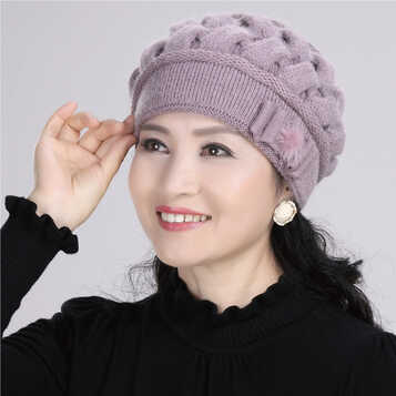 妈妈帽老太太帽 针织婆婆帽子 中老年老人帽子女冬天保暖双层加厚nlx