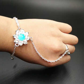 粹格手链经典复古伤心花一体戒指手链女yx22b2244 浅蓝珍珠