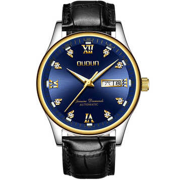 欧顿(oudun)手表男士机械表男士商务镂空全自动机械表防水手表 3668蓝